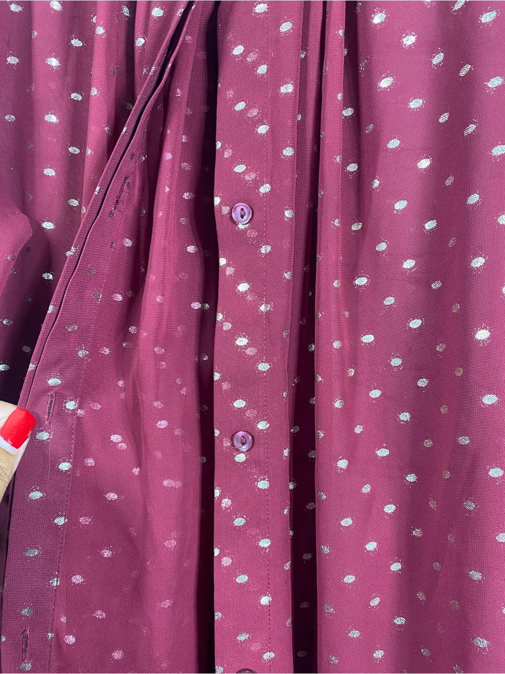 Liz Claiborne Career Woman 2X Burgundy Gold Polka Dot Sheer Blouse Plus Size - Picture 6 of 8